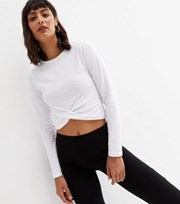 New Look White Twist Front Long Sleeve Crop Top